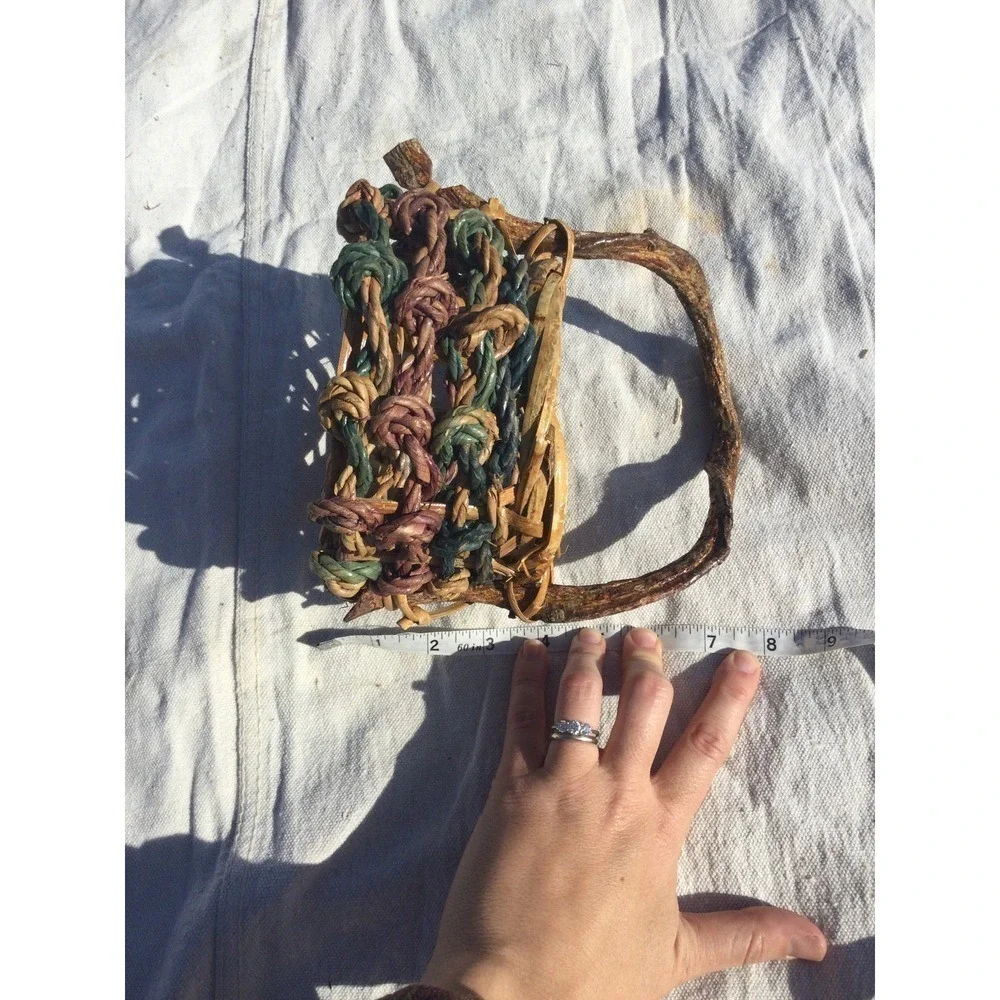 Rustic handmade small‎ basket 7” 7 in brown green bohemian rustic witch fairy